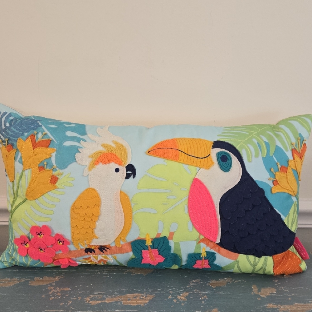 Isaac Mizrahi Vibrant Tropical Bird Accent Pillow